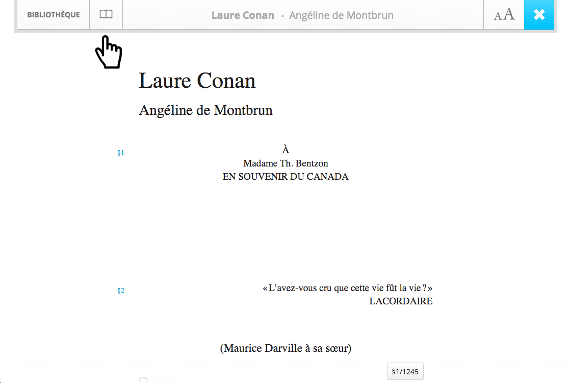 bouton pour Table des matieres